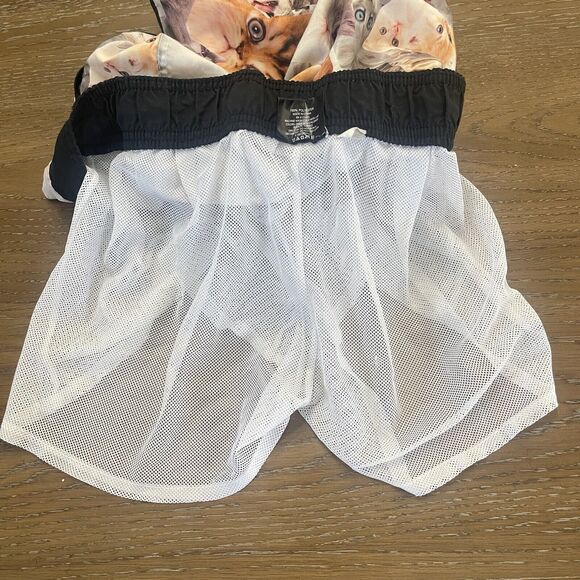Bioworld Cat Print Swim Shorts Mens Medium Built in Brief AOP Lace Up Beach - Picture 3 of 12